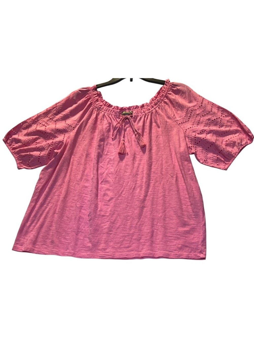 Style & Co Womens XL Pink Eyelet Sleeve Top 100% Cotton